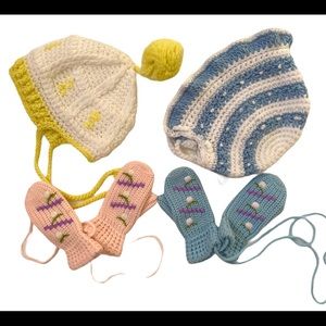 Infants Knit Winter Bonnets and Mittens